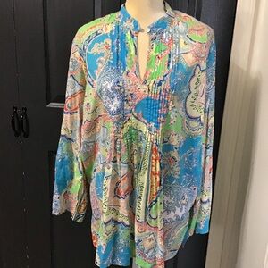 Lauren Ralph Lauren Vibrant Paisley Blouse 1XL Plus Babydoll